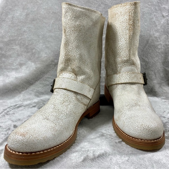 FRYE Women's Veronica Leather Boots Booties sz 11 White Distressed Cracked NWOB - Picture 8 of 16